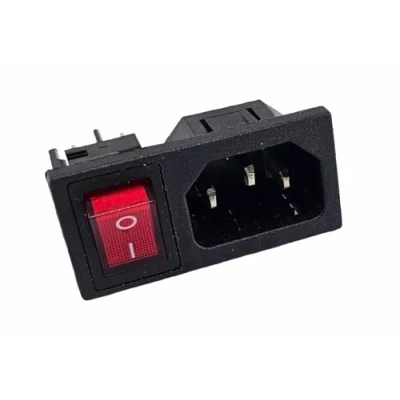 Abbildung von Kaltgeräte Buchse C 14 10A/250V, mit austauschbarem rotem 4Pin LED Schalter 6A/250V