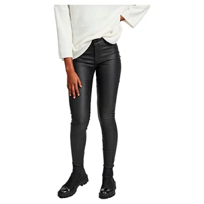 Abbildung von Vila Clothes Damen Slim Hose VICOMMIT RW New Coated NOOS 14036194, Gr. 38 (Herstellergröße:M), Schwarz (Black)