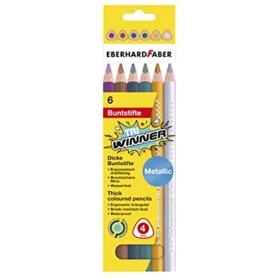 Abbildung von Eberhard Faber 518305 Buntstifte Set TRI Winner, 6 Farbstifte in Metallic Farben, bruchsicher