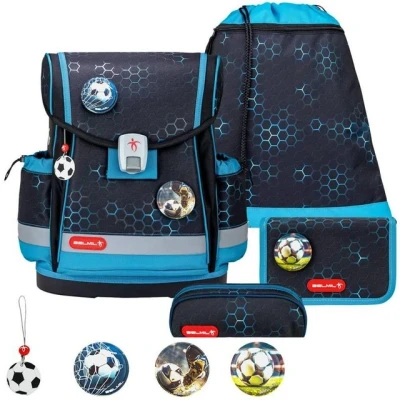 Abbildung von Belmil Classy Plus Schulranzen Set 5 teilig Kick the Ball mit Brustgurt, Magnetverschluss, Patch 3 Stück Schulrucksack