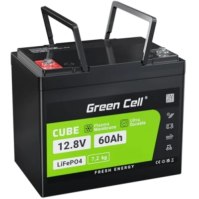Abbildung von Green Cell LiFePO4 60Ah 12.8V Lithium Batterie 768Wh Akku Eingebautes BMS, 10 Jahre Lebensdauer, über 5500+ Zyklen, für Solaranlage, Haushalt, Wohnmobil, Boot, Camping, Rollstuhl