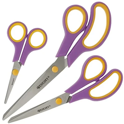 Abbildung von WESTCOTT Scheren Set Easy Grip 3 Stück Cassis, Universalscheren mit Komfort Griff, (Vorteilspack, tlg), Extrascharfe &amp; langlebige Edelstahlklinge
