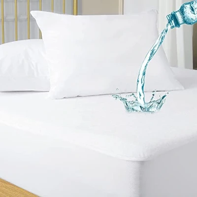 Abbildung von Family Bedding wasserdichter Matratzenschoner für King Size Betten, 100% Baumwolle, Frottee Oberseite, maschinenwaschbar, Kingsize Bett, extra tief, (160 x 200