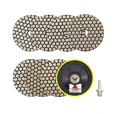 Abbildung von Trocken Diamant Polierpad 100mm 7 Stücke Körnung 50/100/200/400/800/1500/3000 Polierscheiben mit M14 Stützteller+Adapter für Granit Marmor Kunststein Quarz Winkelschleifer SANLEETEK