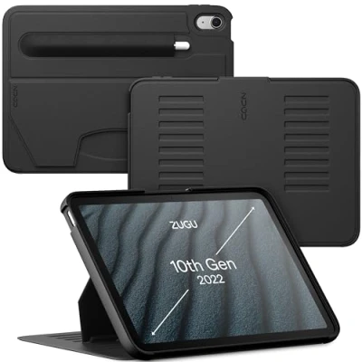 Abbildung von ZUGU iPad 10.9 Hülle 2022 10. Generation, schlanke Schutzhülle 8 Winkel Ständer magnetisch, Stifthalter, Auto Sleep/Wake UP [ Schwarz ]