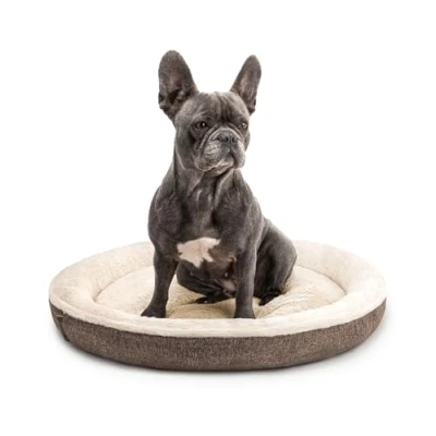 Abbildung von lionto Hundekörbchen rund in Donut Form, Ø 65 cm, Heimtierkissen für Hunde &amp; Katzen mit waschbarem Bezug Anti Rutsch Noppen, kuscheliges Hundebett aus Oxford Leinen Plüsch, braun