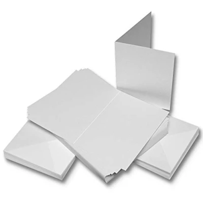 Abbildung von Craft UK 2381 Leinen Karten mit Umschlag, 12,7 x cm, Weiß, Leinen, 300 g/m², 50 Stück 5x5