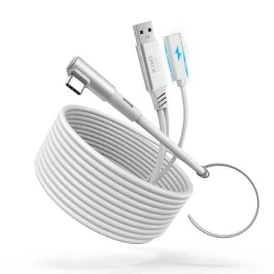 Abbildung von KIWI Design Link Kabel mit Ladefunktion, 4,8 m, kompatibel Meta Quest 3s, 3, 2/Pro/Pico 4 Zubehör und PC/SteamVR, USB 3.0 auf C 5 Gbit/s Supergeschwindigkeit