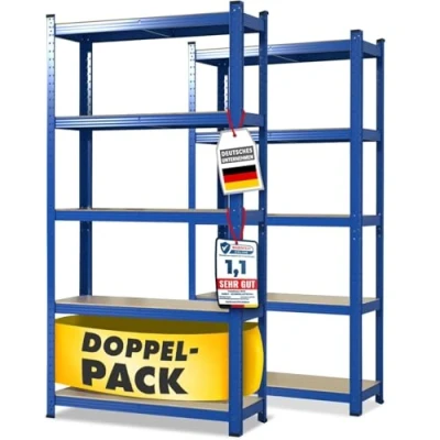 Abbildung von KARAT Schwerlastregal, 2er Set Steckregal, Kellerregal, Lagerregal 5 verstellbare Böden (Blau, 50 x 100 200 cm)