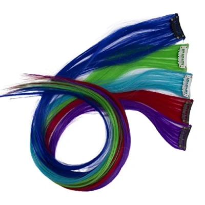 Abbildung von CAISHA 5 Teile Set 60cm Bunte Strähne Strähnchen Clip in Extension Haarverlängerung Glatt Langhaar Haarteil Bunt 2 BST102