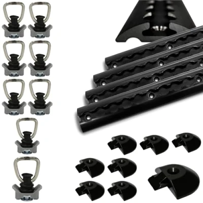 Abbildung von Airlineschiene robust halbrund schwarz 4X 2,0 Meter (1975mm) mit 8 Zurrösen und Endkappen, Alu Zurrschiene Black line, hohe Stabilität Langlebigkeit, für Anhänger, PKW, LKW, Camper, Wohnmobil