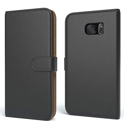 Abbildung von EAZY CASE Tasche kompatibel mit Samsung Galaxy S7 Edge Schutzhülle Standfunktion Klaphülle Bookstyle, Handytasche Handyhülle Magnetverschluss und Kartenfach, Kunstleder, Schwarz