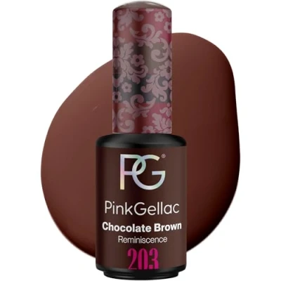 Abbildung von Pink Gellac UV Nagellack 203 Chocolate Brown 8 ml Shellac Braun Einfache Anwendung Gel Nail Polish für 14 Tage Salonqualität Made in Holland