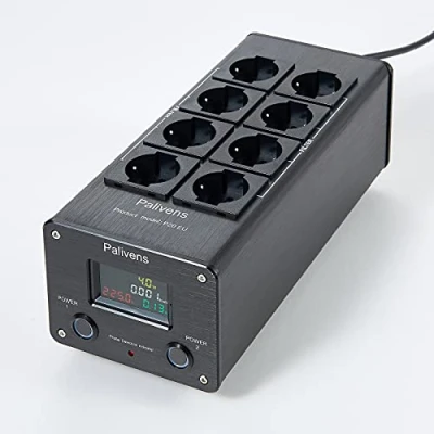 Abbildung von Pailvens Netzfilter Steckdosenleiste HiFi, 8 Fach Entstörfilter Steckdose mit LCD Anzeige, Überspannungsschutz, Lastschutz bis 15 A, Mehrfachsteckdose für Lautsprecher, CD DVD Player, Schwarz