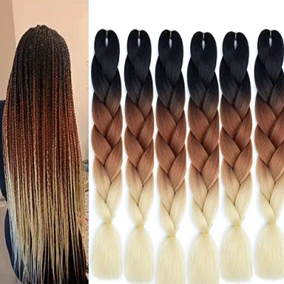 Abbildung von braids extensions blond.Kanekalon Kunsthaar Braun blond 6packs Ombre Flechten Haar Jumbo for crochet Zum Einflechten (Schwarz Blond)