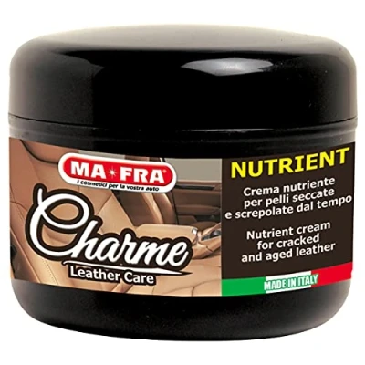 Abbildung von Ma Fra, Charme Nutrient, Pflegende und reinigende Creme für Autoinnenräume aus Leder, ideal die Reinigung, reduziert Falten Verfärbungen, Anti Aging Effekt, 150 ml Packung.