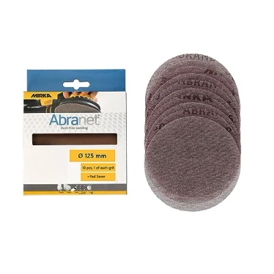 Abbildung von Mirka Abranet Netzschleifscheiben Ø 125mm Klett / Mix Pack 1 von jeder Körnung P80 P600 + Schutzauflage 10 Stk Für alle Exzenterschleifer und Schleifmaschinen