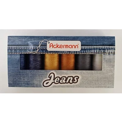 Abbildung von ACKERMANN® Jeans Nähgarnset Farben Mix Stärke 80, 6x 150m, Jeansgarn