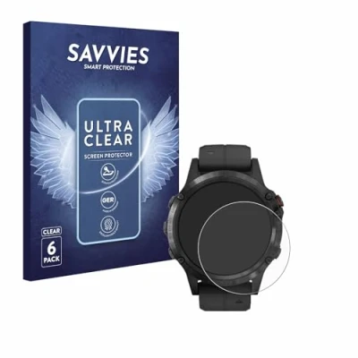 Abbildung von Savvies 6 Stück Schutzfolie für Garmin Fenix 5 Plus (47 mm) Displayschutz Folie Ultra Transparent