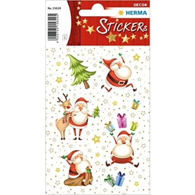 Abbildung von HERMA 15629 Aufkleber Weihnachtsmann, 30 Stück, Weihnachten Sticker mit Nikolaus Santa Claus Sterne Motiv, Kinder Etiketten für Weihnachtsdeko Geschenke Adventskalender Winter Deko Briefe DIY Basteln