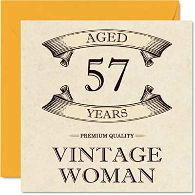 Abbildung von Geburtstagskarte zum 57. Geburtstag im Vintage Stil für Frauen 57 Jahre lustige Mama Schwester Ehefrau Freundin Oma Tante 145 mm x Damen Grußkarten