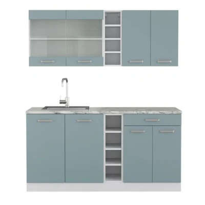 Abbildung von Vicco Singleküche R Line, Blau Grau/Weiß, 160 cm, AP Marmor