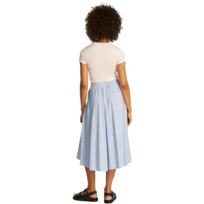 Abbildung von Tommy Hilfiger A Linien Rock &quot;CRINKLE VISCOSE MIX MIDI SKIRT&quot;, mit Streifenmuster, Tunnelzug am Bund