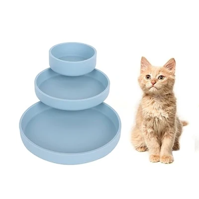 Abbildung von Lollanda Futternapf für Katzen 3er Set,Silikon Futterschale,Trinkschale oval,Silikonnapf breit Trockenfutter und Nassfutter (Blau)