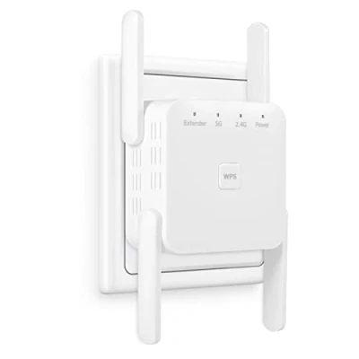 Abbildung von WLAN Verstärker, 1200Mbit/s Repeater, 5G &amp; 2.4G Dualband Ultraxtender WiFi Verstärker mit LAN anschluss, WPS, Kompatibel 99% Standard Routern, Deckt bis zu 9200Sq.ft und 35 Geräte