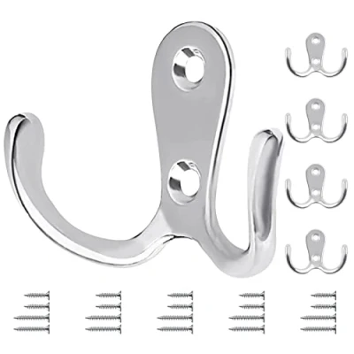Abbildung von Bolatus 5 Stück Kleiderhaken Silber Garderobenhaken Vintage Doppelhaken Wandhaken Metall Retro Haken zum Schrauben für Küche Badezimmer Wand