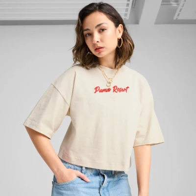 Abbildung von Puma PREMIUM ESS Oversized T Shirt Mit Grafik Damen Plain Alpine Snow Größe: XS