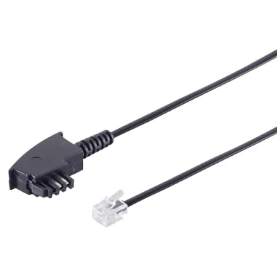 Abbildung von ecabo 3m Universal Telefonkabel TAE F Stecker auf RJ11 Anschluss Kabel Westernstecker 4adrig Flachkabel schwarz für Telefon AB FAX Modem