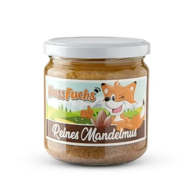 Abbildung von Mandelmus braun ohne Zusatz von Zucker und Salz 100% Mandel geröstet in Erdnussöl vegan &amp; glutenfrei cremiger Nussaufstrich NussFuchs (350g)