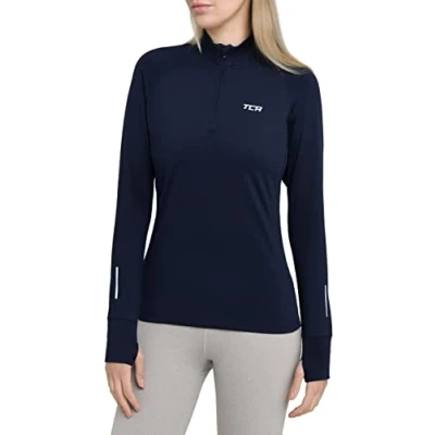 Abbildung von TCA Damen Winter Running Langarm Laufshirt mit Brustreißverschluss Dunkelblau, M