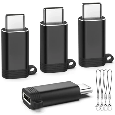 Abbildung von TiMOVO Lightning auf USB C Adapter,4 Pack Buchse Stecker Adapter,Anti verloren Kabel für iPhone 15/16 Pro Max Plus/iPad,Schnellladung/Datenübertragung,Nicht Audio/OTG Schwarz