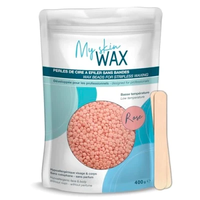 Abbildung von My Skin WAX Waxing perlen 400g, Hypoallergen, Ohne Streifen, Wachsperlen Haarentfernung für Gesicht, Augenbrauen, Intim Waxing, Brazilian wax, Männer, Frauen Rosa