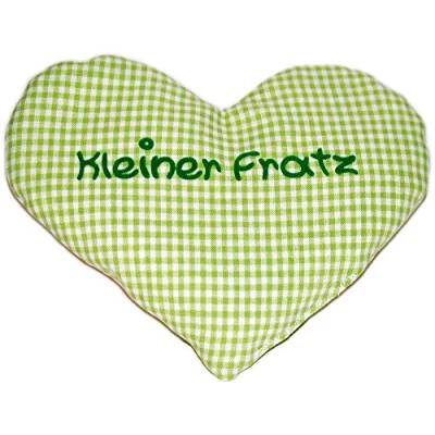 Abbildung von Herzkissen mit Spruch für Babys Wärmekissen Rapssamen Rapskissen Körnerkissen Personalisiertes Kissen zum wärmen, Größe: ca.15x17cm (Grün Kleiner Fratz)