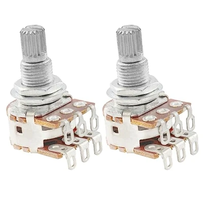 Abbildung von Musiclily Pro Aluminium Mini Metric Blend Balance Poti MN500K Dual Potentiometer mit Mittelrastung für E Gitarre und Bass (2er Set)