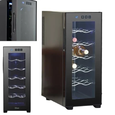 Abbildung von Zilan Weinkühlschrank freistehend leise 12 Flaschen 33 Liter LED Beleuchtung Weinkühler klein Weinklimaschrank Mini Kühlschrank Minibar mit Glastür