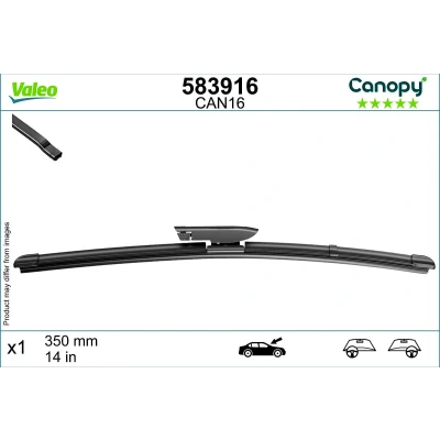 Abbildung von Scheibenwischer Valeo Canopy 583916 350mm Flachbalkenwischblatt, Wischgummi aus &gt;80 % nachhaltigen Materialien RENAULT: Twingo 3 Schrägheck