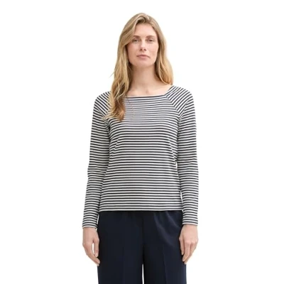 Abbildung von TOM Tailor Langarmshirt Langarmshirt, Damen, Größe: Large, Offwhite navy regular stripe