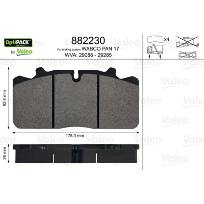Abbildung von VALEO 882230 Bremsbelagsatz OPTIPACK exkl. Verschleißwarnkontakt ohne Sicherungsschraubensatz IVECO: EuroCargo I III, IV, DAF: LF 45, XF