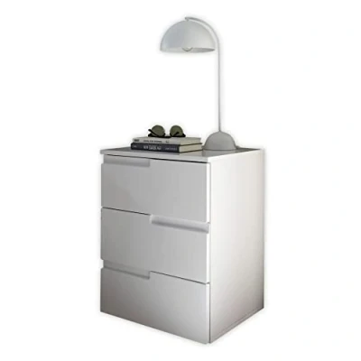 Abbildung von Stella Trading Nachttisch in Weiß Hochglanz Moderner Nachtschrank mit Schubladen und viel Stauraum 46 x 61 40 cm (B/H/T)