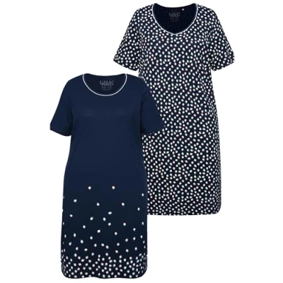 Abbildung von Ulla Popken Retro Print Sleep 2 PACK Nachthemd, Damen, Größe: 42/44, Night blue
