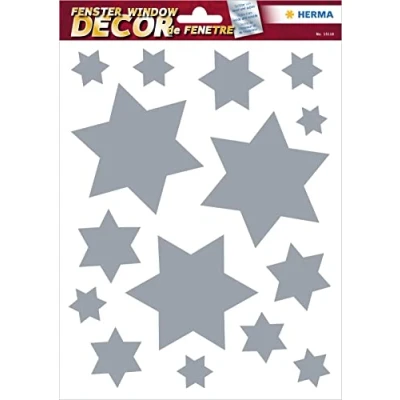Abbildung von HERMA 15110 Fensterbilder Weihnachten Sterne Silber, 15 Stück, selbstklebend, Kinder Fensteraufkleber, ablösbare Winter Fenstersticker, Glitzer Fensterfolie für Kinderzimmer Dekoration Weihnachtsdeko