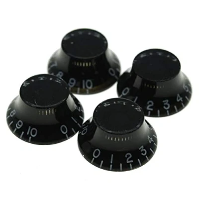 Abbildung von KAISH 4 Stück USA/Imperial Spec LP Gitarre Bell Knobs 24 Fine Spline Top Hat Guitar for Gibson Les Pauls or CTS Pots Black