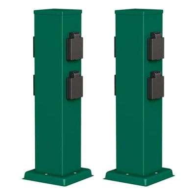 Abbildung von ledscom.de 2 Stück Garten Steckdosensäule Polly für außen, IP44, 4 Fach, Edelstahl, grün, eckig, 40 cm