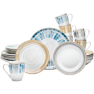 Abbildung von van Well Kombiservice &quot;Geschirr Set Ravenna, 24 teilig, rund&quot;, (Set, tlg.), mit Dekor in grau/sand/blau, spülmaschinen und mikrowellengeeignet