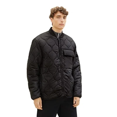 Abbildung von TOM TAILOR Denim Herren 1036189 Relaxed Fit Steppjacke mit Bomberkragen, 10415 Dusty Olive Green, XL