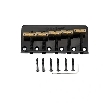 Abbildung von Wilkinson WBBC5 18mm 5 Saiter Bass Steg Bridge Messing Saitenreiter für Precision Jazz Bass, Schwarz